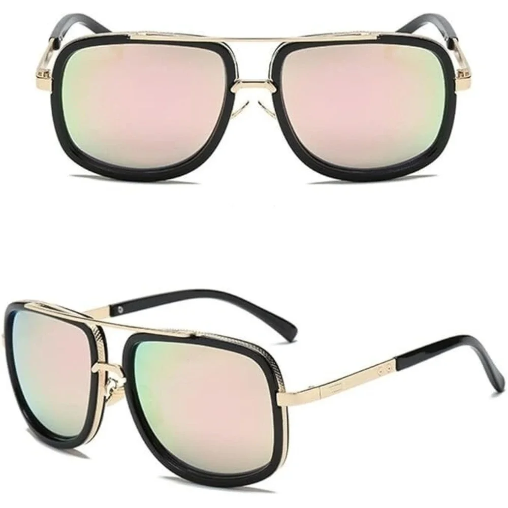 Aviator‎ Sunglasses Square Frame Gold Accent Mirrored Lens Fashion Shades Lentes
